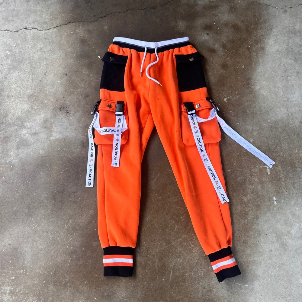 Fundy Cargo Joggers Men Size M Orange Excellent Techwear Caution Straps Pants